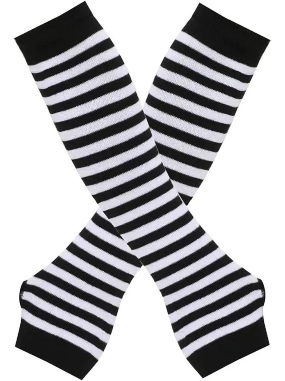 Women's Black and white Striped Arm Warmers Fingerless Gloves Y2K Gothic Cosplay